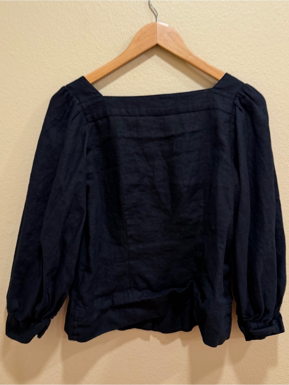 J. Crew Linen Square Neck Black Women's Long-Sleeve Pullover Top Small - Picture 6 of 11
